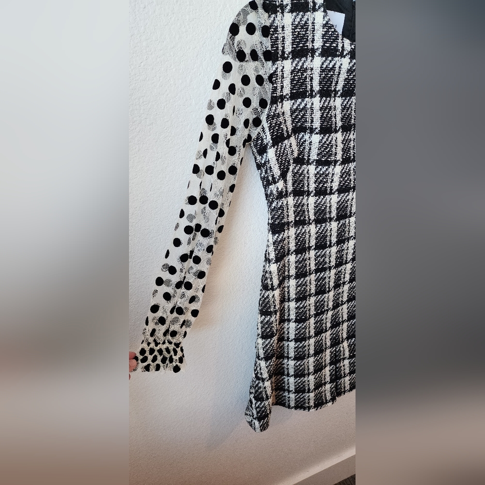 AKRIS Punto Black White Tweed Swiss Dot Sleeve Dress Size 4 - Picture 6 of 10